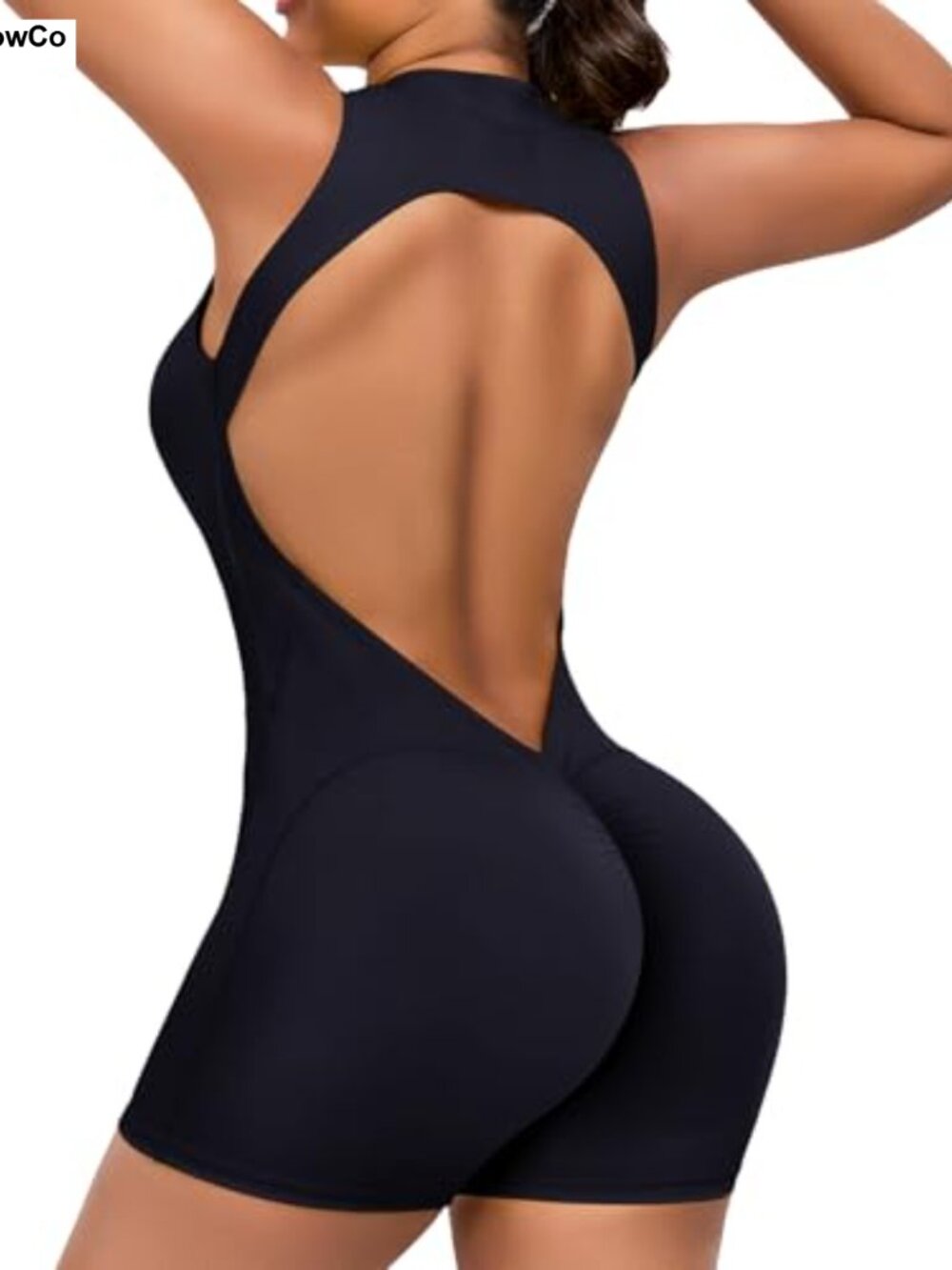 Open Back Zip-Up Yoga Romper Sleeveless Nylon Spandex Compression Jumpsuit